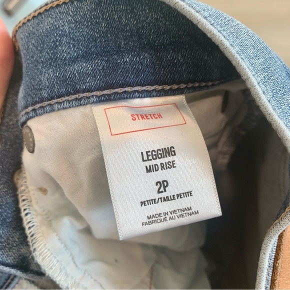 EXPRESS Blue Fleece-Lined Denim Jean Leggings Mid-Rise Raw Hem - Picture 8 of 9